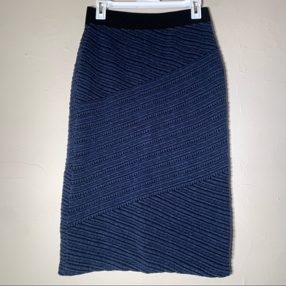 moth anthropologie knit sweater blue black woven pencil midi skirt sz M